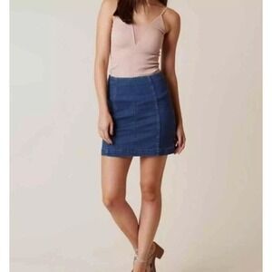 Free People High Waisted Denim Mini Skirt Dark Wash Blue Seamed Size 6